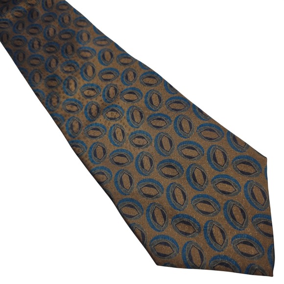 Giorgio Armani Cravatte Silk Geometric Medallion Pattern Mens Neck Tie Brown - Picture 2 of 6
